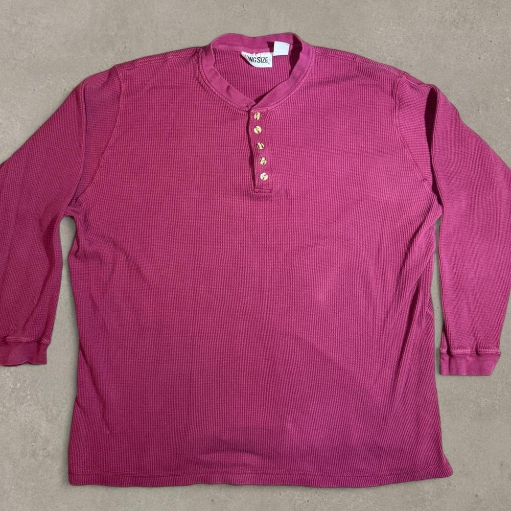 Burgundy Waffle Knit Henley Long Sleeve Thermal XL